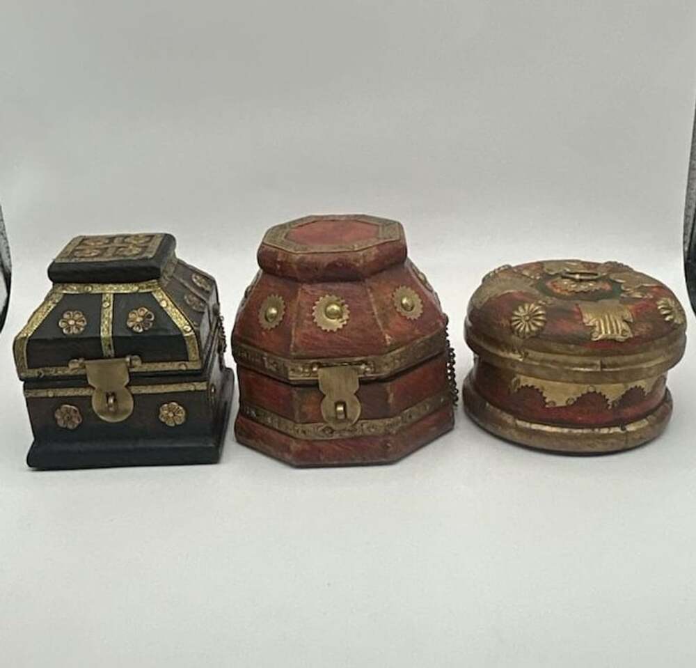 Vintage Wooden Trinket and Jewelry Boxes Set of 3